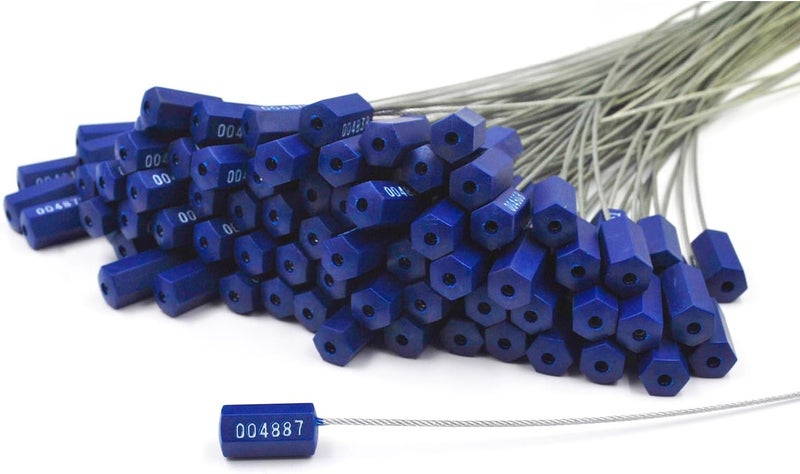 FlixGrdy (200 PCS) 11.8 inch Security Cable Seals Numbered Tamper Proof Security Tags, Steel Pull-Tite Container Seals Wire Seals, Metal Self-Locking Cable Steel Wire Seal for Truck Container Shipping, Blue - Image 1